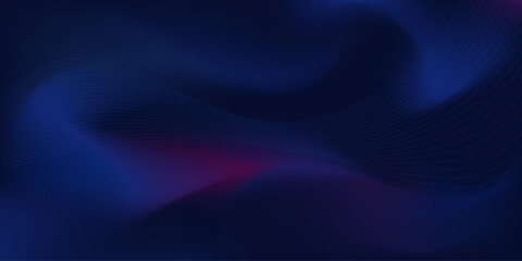 Abstract dark background with flowing wavy lines. Futuristic dark abstract background featuring smooth wavy lines over deep blue gradient with subtle red highlights for modern banner, website, header.