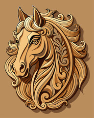 Wooden Horse Sculpture with Intricate Carved Details and Modern Wall Art Design

