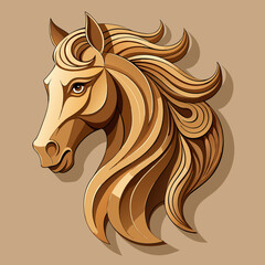 Wooden Horse Sculpture with Intricate Carved Details and Modern Wall Art Design

