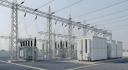Industrial Power Transformer and Control Panel in Electrical Substation
