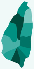 Map of Saint Lucia with regions. Just a simple country border map with region division. Teal color palette. Plain Saint Lucia shape with administrative division. Vector illustration.