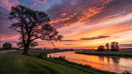 Obraz premium sunset over the river