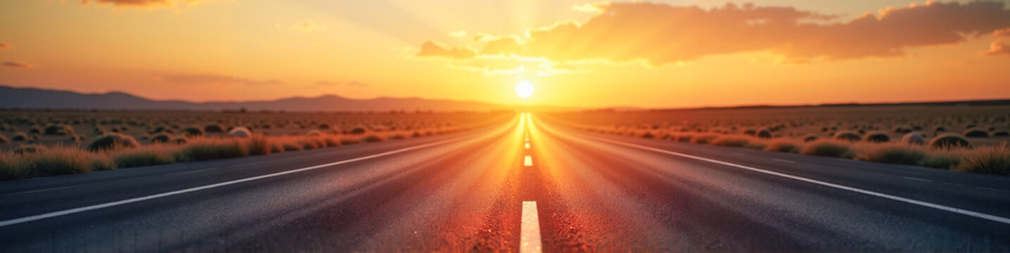 LinkedIn background with a dynamic road curving towards the sunrise, symbolizing new opportunities and business growth against a warm gradient background, professional inspiration concept