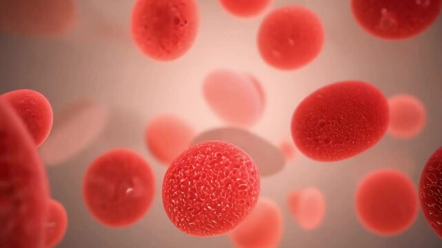 A highly detailed 3D-rendered visualization of red blood cells floating in plasma, representing medical science, circulation, and hematology research.  

