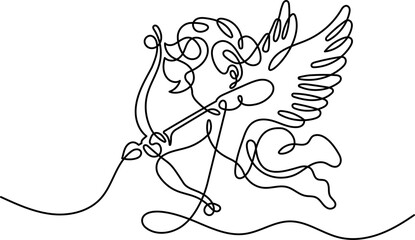 Flying Cupid image with one line with editable stroke on isolated white background. Vector illustration