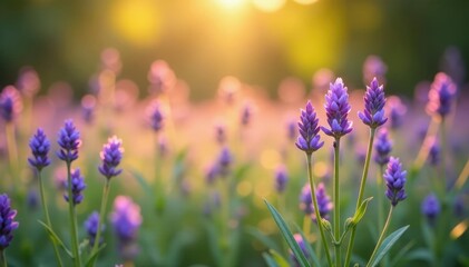Obraz premium Gentle morning breeze stirs purple wildflowers, morning, serene, gentle breeze