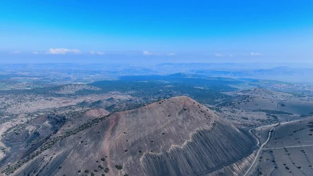 Divlit Volcano Cone and Kula geopark - Kula Salihli UNESCO Global Geopark and 4k divlit volcano view with drone