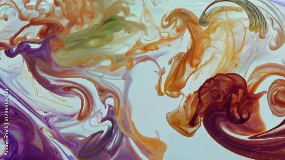 Poster vivid colors merge and flow in swirling patterns, showcasing an intricate and captivating process of