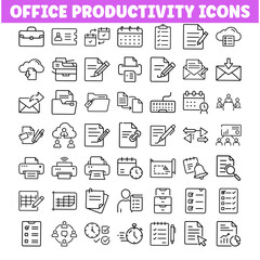 Office Productivity Icons Workflow, Documents, Time Management, Collaboration, Cloud