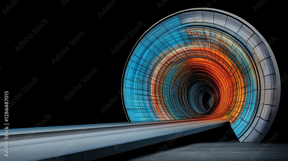 Poster vivid abstract design of a colorful circular tunnel on black background