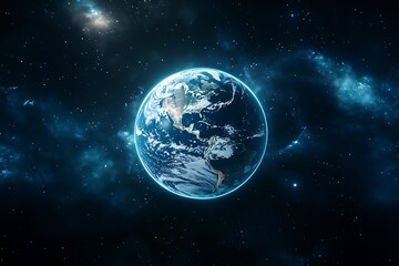 Naklejka premium Planet earth rotating in space with nebulae and stars shining brightly