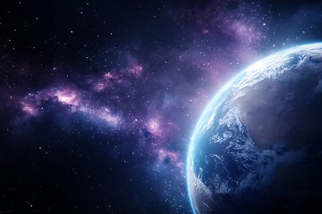 Fototapeta premium Planet earth rotating in the vastness of space with purple nebulae
