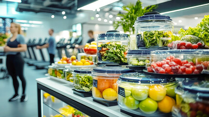 Vibrant display of healthy colorful dieting food in fitness center for health and wellness inspiration