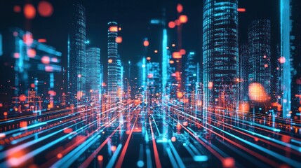 Fototapeta premium Futuristic Cityscape: Digital Metropolis at Night