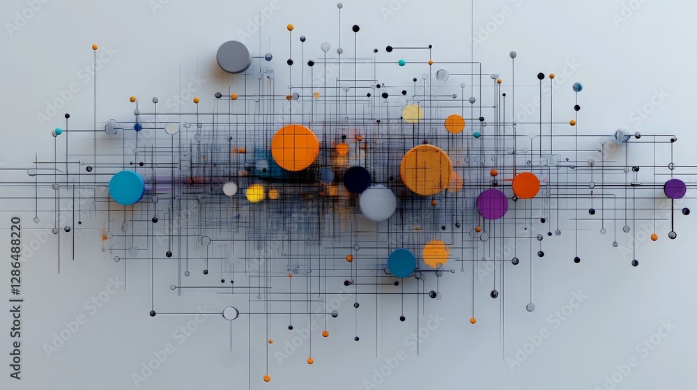 Poster abstract colorful circles and lines on light surface background