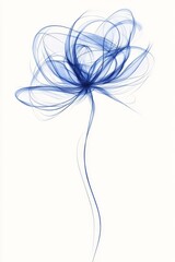 Fototapeta premium Elegant blue floral abstract line art resembling delicate ink sketch with transparent soft gradient effect minimalist botanical artwork
