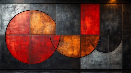 Abstract Red Orange Geometric Wall Art Panel. AI Generated