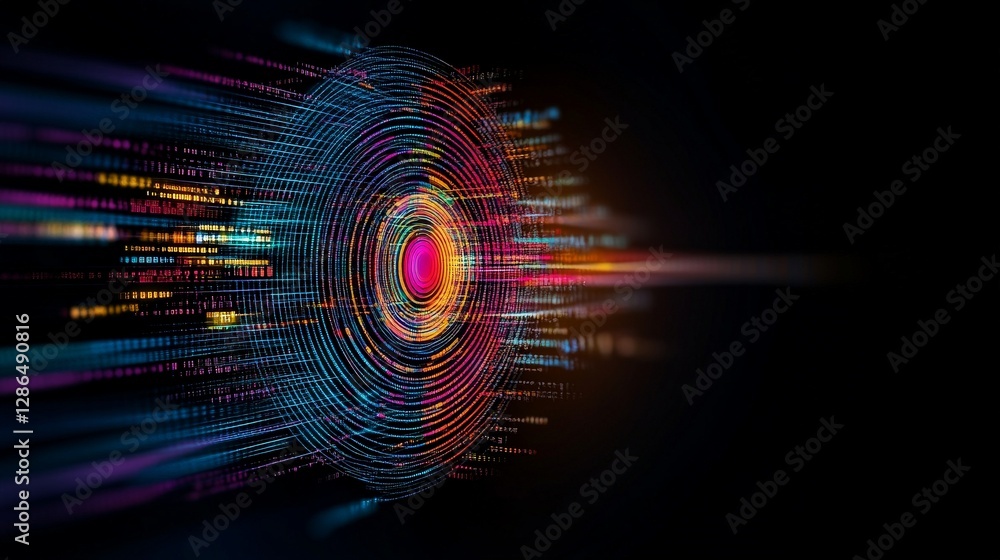 Poster vibrant circular pattern with radiating light and colorful lines