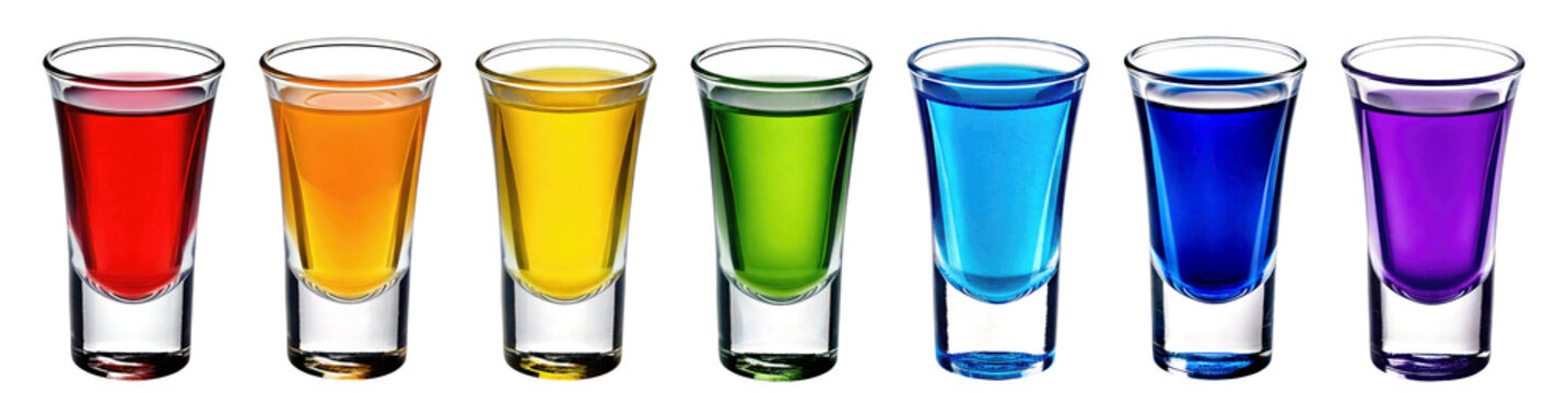 a round of colorful shots, rainbow colors