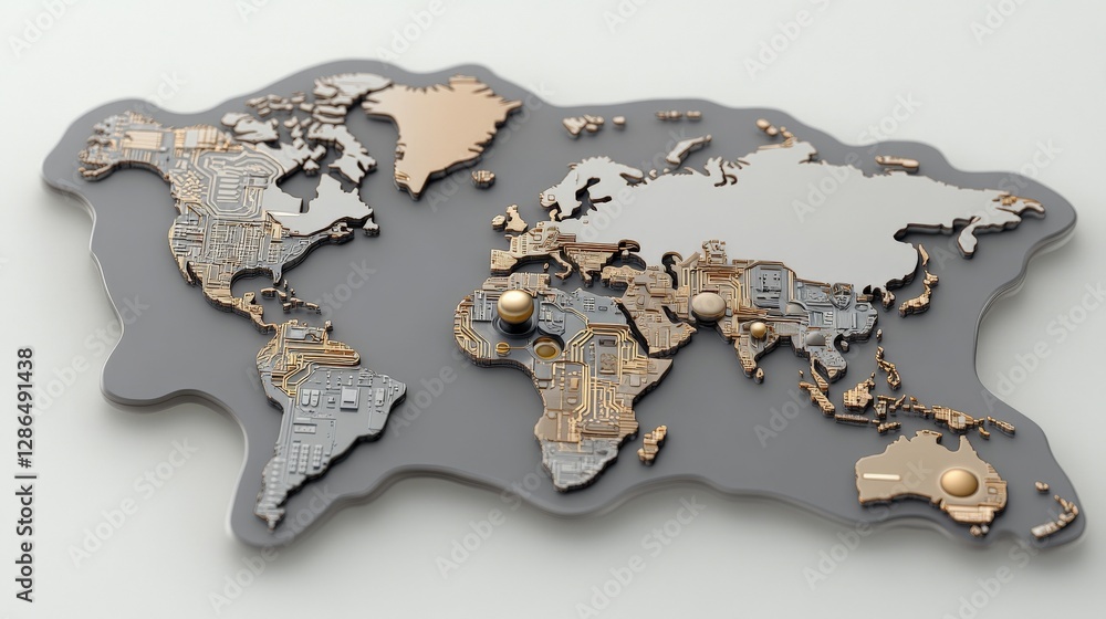 Aufkleber geometric map of the world in technology and circuit design style