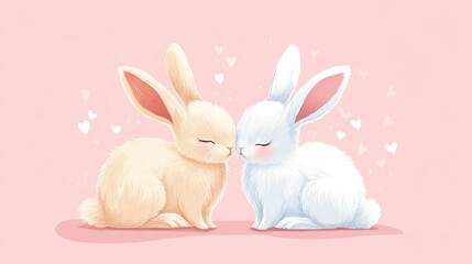 Obraz premium Rabbits cute flat style simple illustration rounded shapes minimal shading soft pastel color palette thin and delicate linework