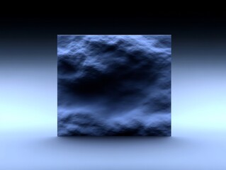 Dark blue textured cube subtly lit against soft gradient background. AI Generated