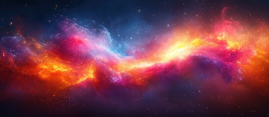 Fototapeta premium Vibrant nebula in cosmic space, swirling red, orange, pink, and blue hues.