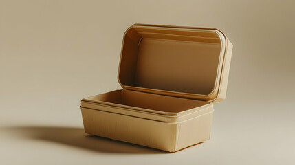 3D Illustration Empty Gold Box Open Container Storage Package