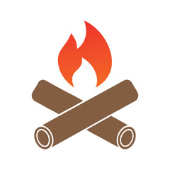 Outdoor Adventure Logo with Fire and Logs.