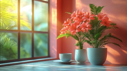 A contemporary flat design composition capturing a minimal table setting for a casual meal with carefully arranged items crisp lines