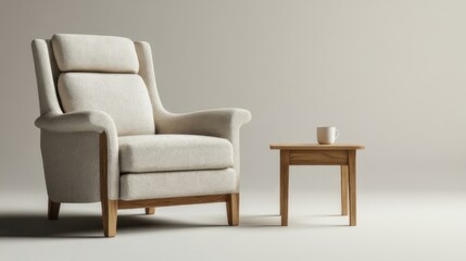 Cream armchair and side table in minimalist room