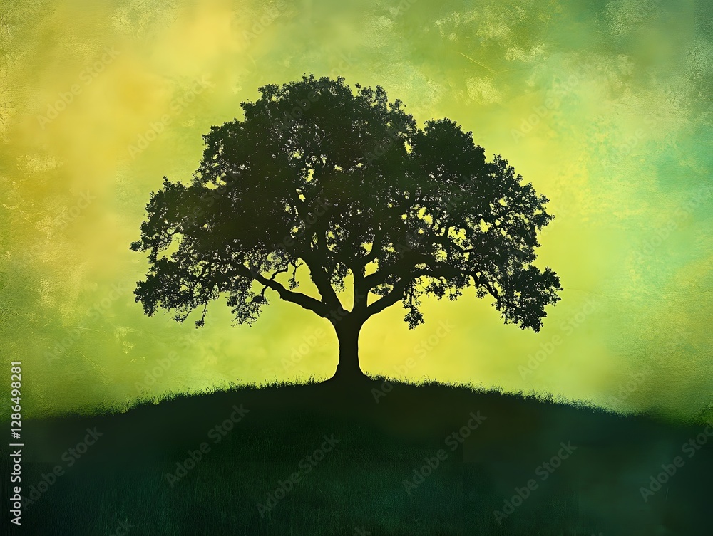 Aufkleber majestic silhouette of a tree against a colorful gradient background