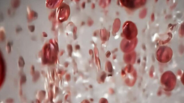 A highly detailed 3D-rendered visualization of red blood cells suspended in plasma, representing medical science, circulation, and hematology research.  

