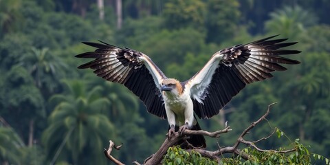 Majestic harpy eagle perched gracefully in lush rainforest canopy, South America, wings, majestic