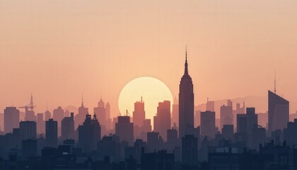 Modern Minimalist Digital Illustration Vibrant City Skyline Sunset - Gradient Urban Silhouette Background Travel Lifestyle Promotions