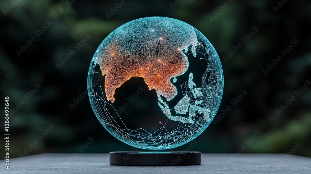 Aufkleber abstract digital globe showing asia with network connections visual