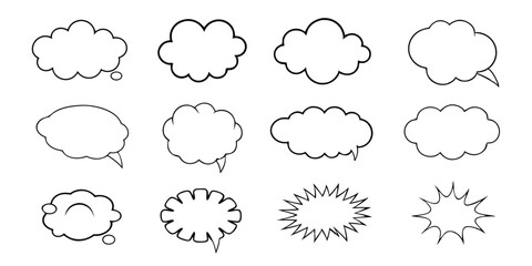 Hand-Drawn Grunge Speech Bubbles: Charcoal Chalk Doodle Vector Set

