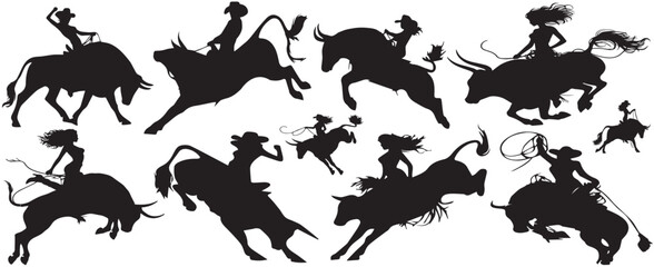 Fototapeta premium Bull Rider Silhouette, Girl Bull Rider Silhouette