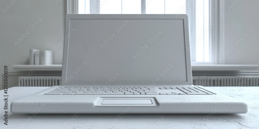 Aufkleber a sleek laptop computer is positioned on a table, illuminated by natural light streaming through a n