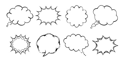 Hand-Drawn Grunge Speech Bubbles: Charcoal Chalk Doodle Vector Set

