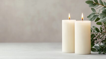Two candles, minimalist, peaceful setting, spiritual, background, home decor