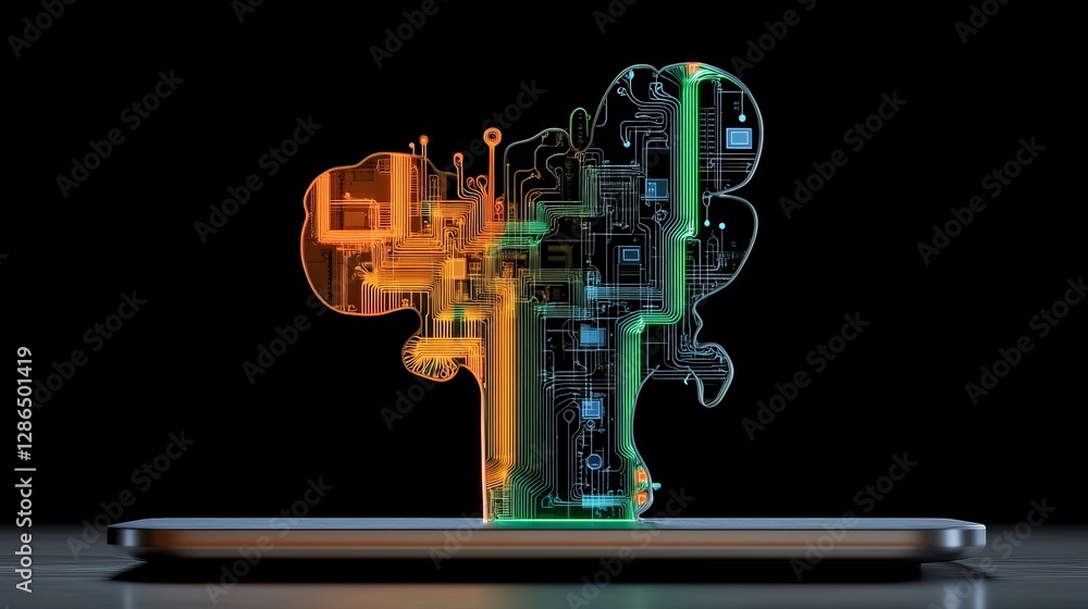 Poster digital cloud concept with circuit board design on laptop screen