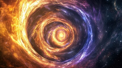A cosmic vortex inside a nebula warps time, creating an endless spiral of glowing energy