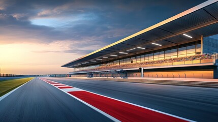 Fototapeta premium Racing Track and Grandstand with Colorful Sky for Sporting Events