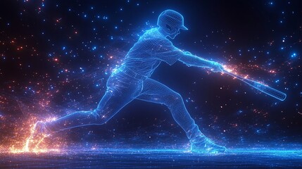 baseball player in neon digital environment, advanced training,
