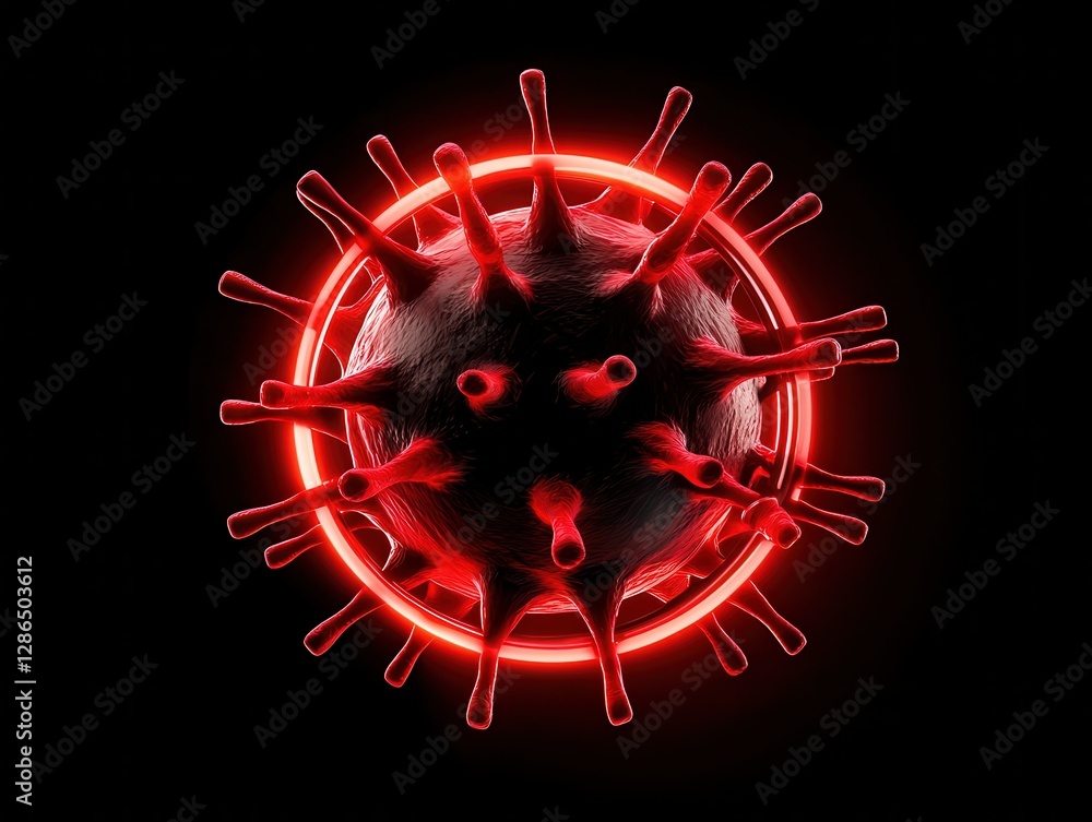 Aufkleber a visually striking image of a virus, highlighted in red against a dark background, emphasizing its 
