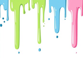 Colorful dripping paint, abstract design, white background, paint splashes
