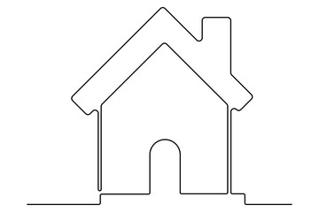 Continuous one line drawing House concept art illustration of white background
