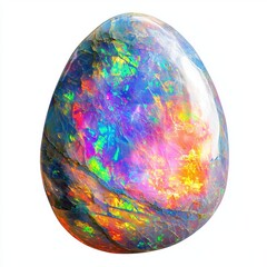 Unique multicolored polished boulder opal gemstone isolated on white