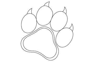 Dog paw continuous one line art and isolated outline  vector illustration design